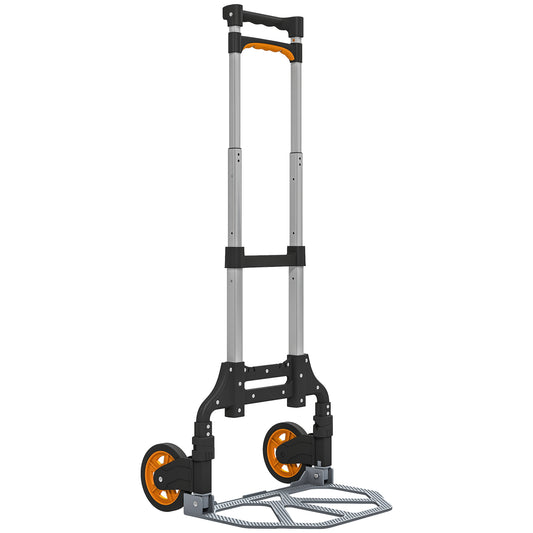 Folding Sack Truck, 70kg Lightweight Hand Truck with Wheels, Foldable Trolley Cart with Telescoping Handle for Warehouse, Office, Luggage, Silver Tone