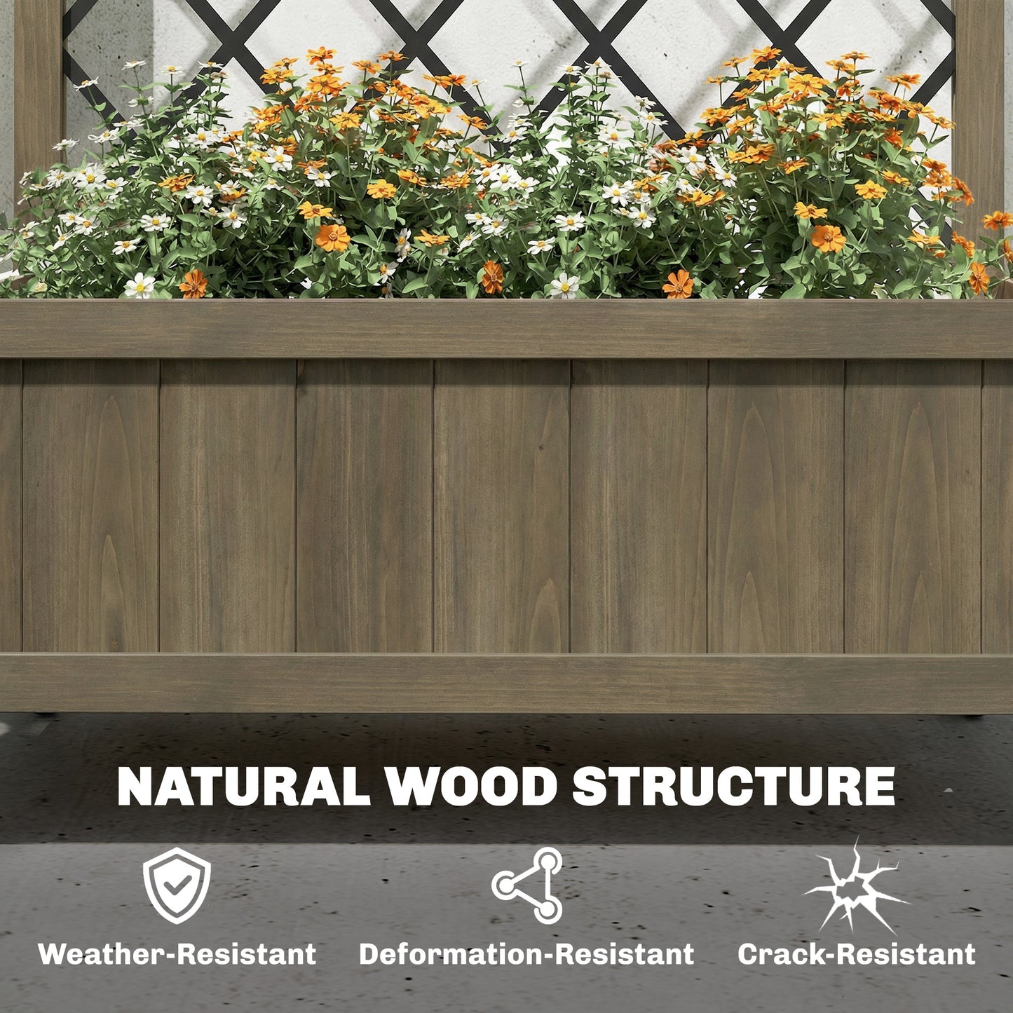 Raised Garden Bed with Metal Trellis | Wooden Elevated Planter Box | 50L Soil Capacity | 4 Wheels 2 Lockable | 30kg Max Load | 72x36x168cm | Carbonised Finish