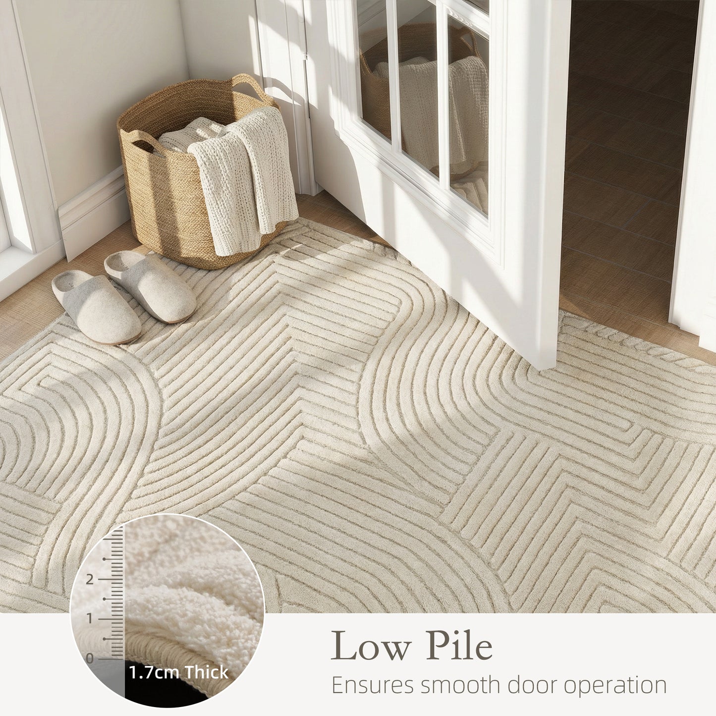 Geometric Rug | 200x140cm | 15mm Pile | Jacquard Weave | Non-Slip Backing | Reinforced Edges | Cream