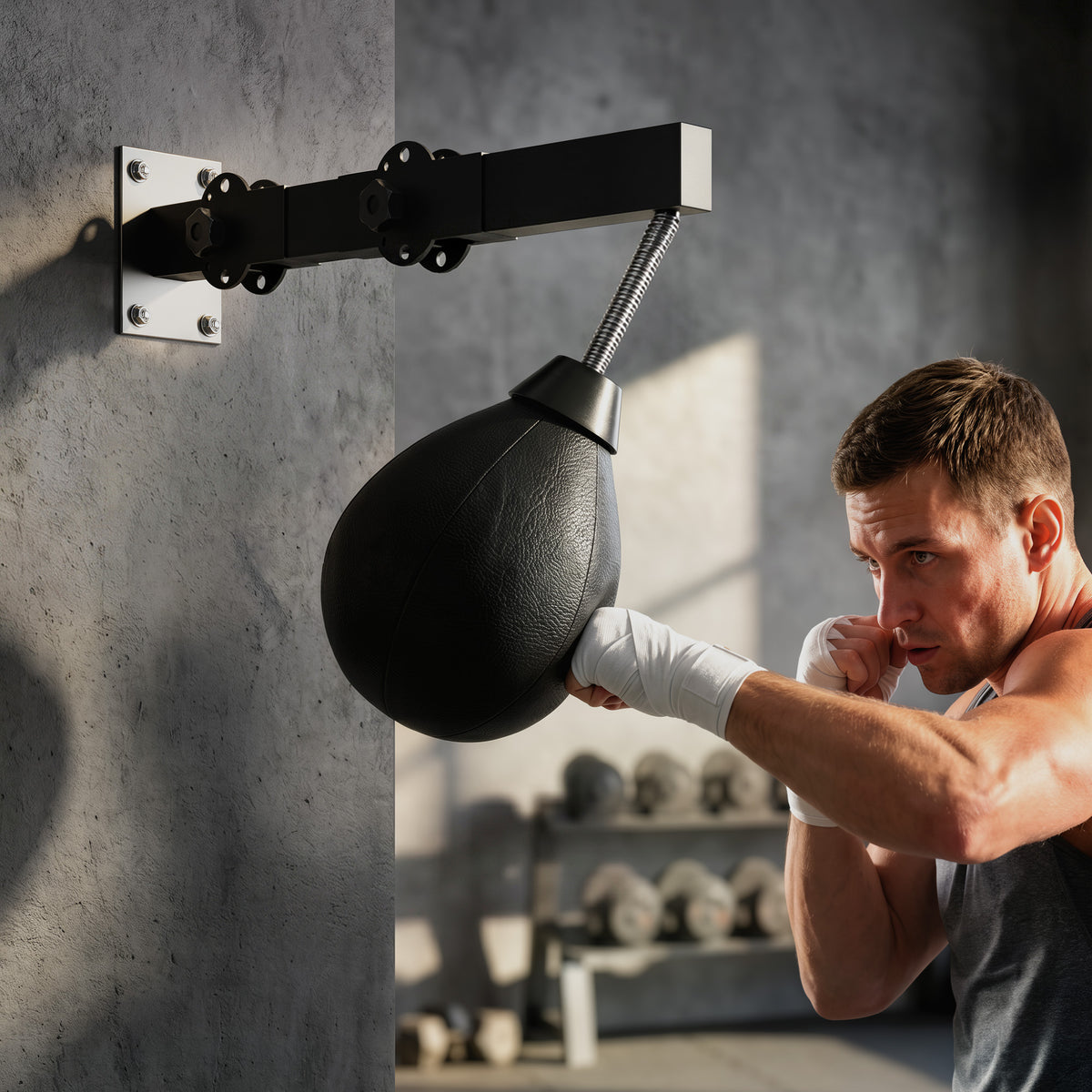 Wall-Mounted Boxing Speed Bag | Height-Adjustable Reflex Training Equipment | PU Bag with Pump & Mounting Kit | Black