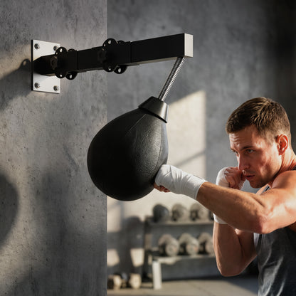 Wall-Mounted Boxing Speed Bag | Height-Adjustable Reflex Training Equipment | PU Bag with Pump & Mounting Kit | Black