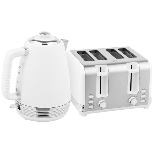 Stainless Steel Kettle and Toaster Set, 1.7L 3000W Rapid Boil Jug Kettle with UK Strix Thermostat, Limescale Filter, 4 Slice Toaster with 7 Browning Controls