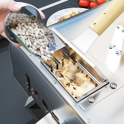 Portable Wood Pellet Outdoor Pizza Oven with Stone and Peel, Foldable Legs, Chimney, 12 Inch Wood Fired Pizza Maker for Outdoor Cooking, Stainless Steel