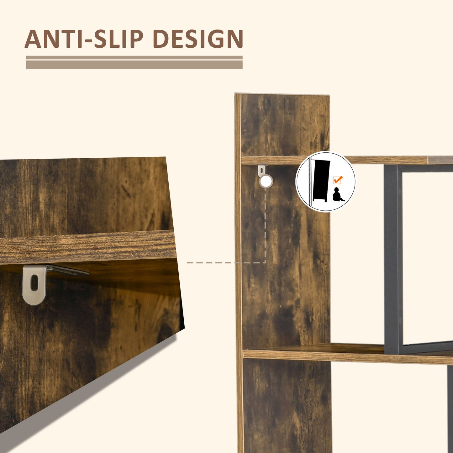5-Tier Ladder Bookcase & Display Shelf | Anti-Tip | 80kg | Rustic Brown | 102x30x160cm