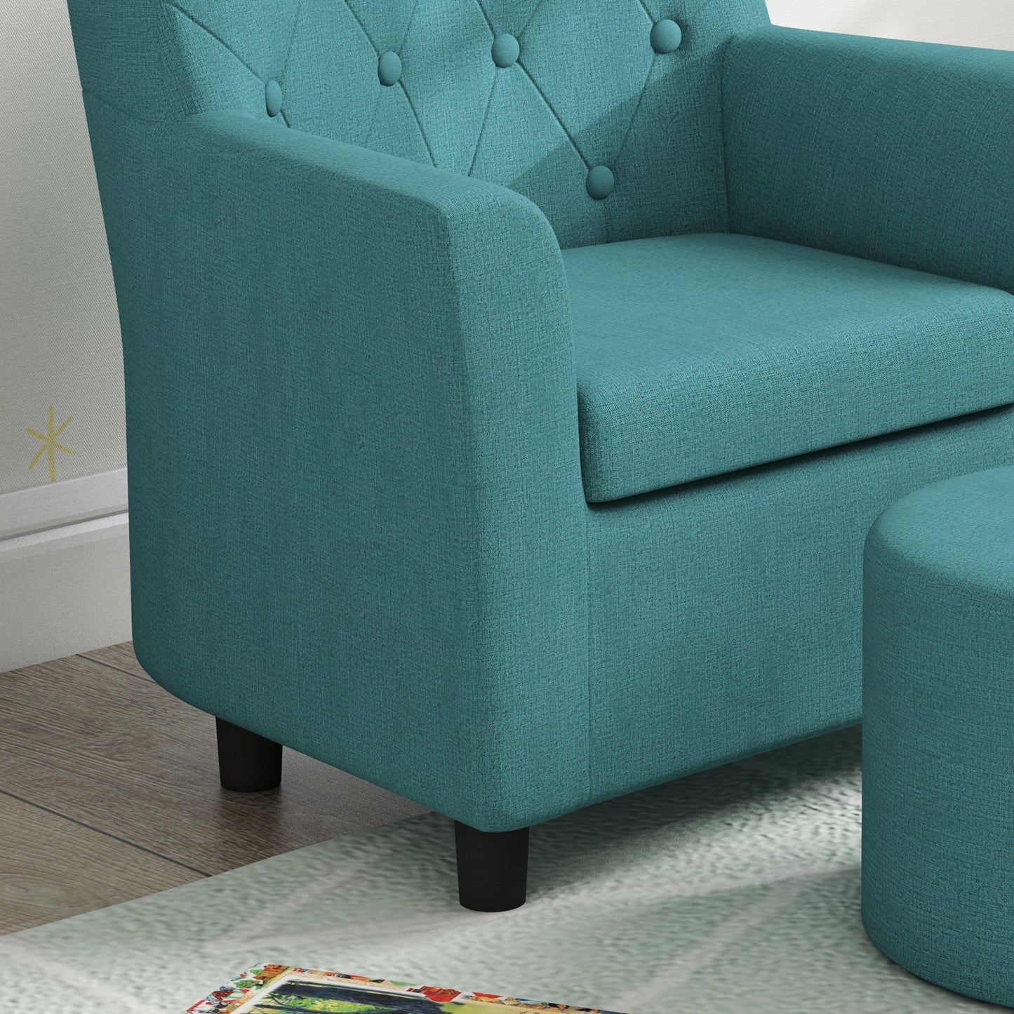 AIYAPLAY 2 Piece Kids Sofa Set with Footrest, for Playroom, Bedroom, Blue