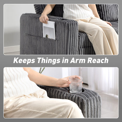 2 Seater Click Clack Sofa Bed with Pull Out Design, Corduroy Upholstery - Charcoal Grey