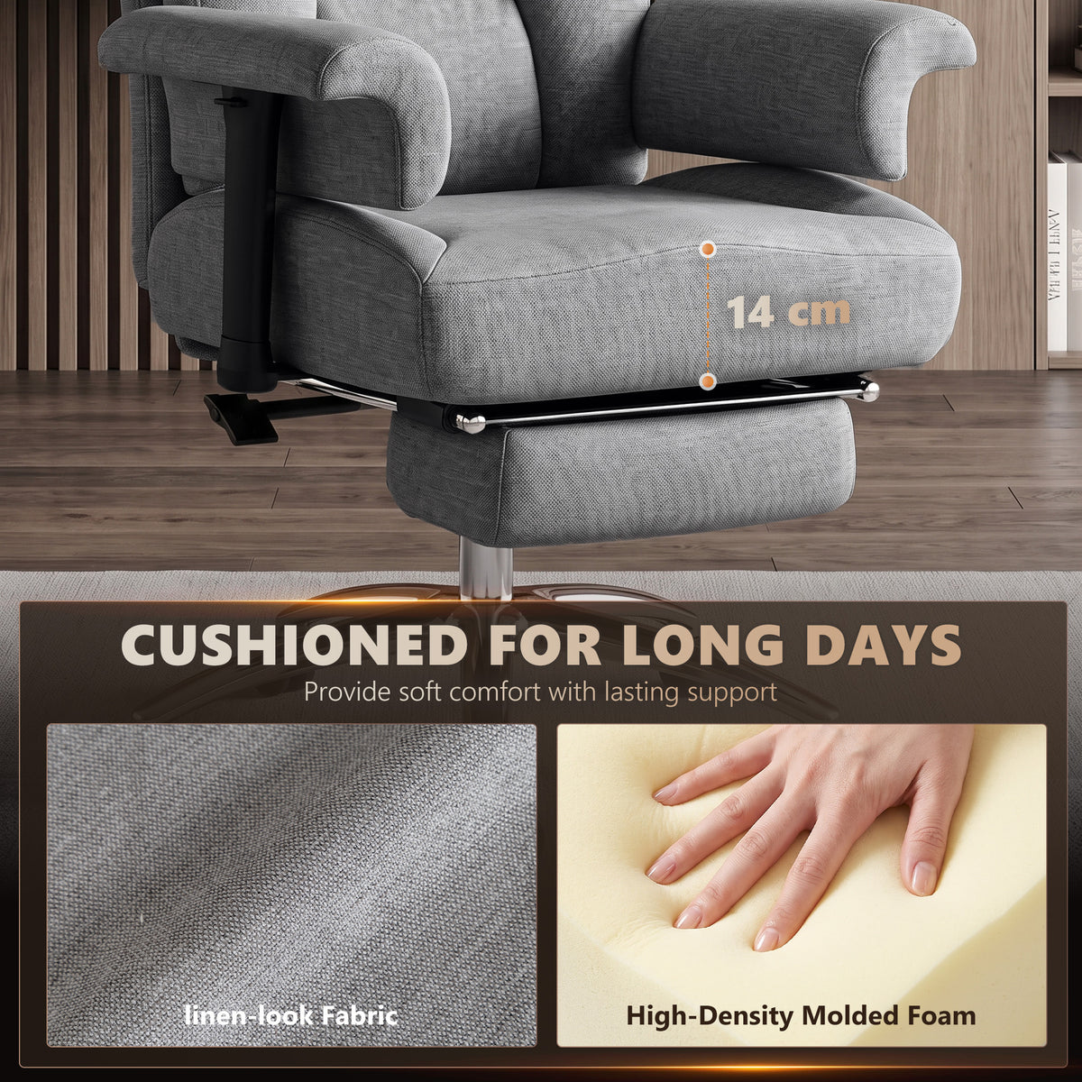 Big & Tall Massage Office Chair | 250kg Capacity, Lumbar Heat & 135° Recline | Adjustable Arms, Footrest & Linen-Look Fabric | Grey