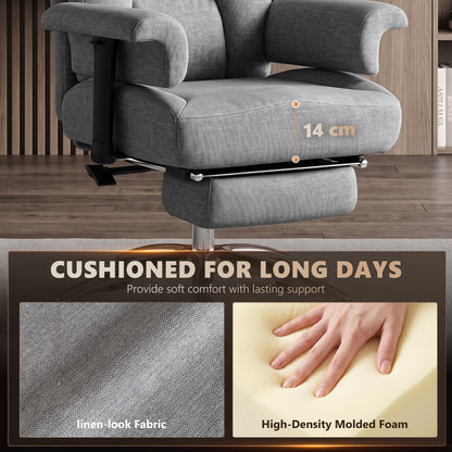 Big & Tall Massage Office Chair | 250kg Capacity, Lumbar Heat & 135° Recline | Adjustable Arms, Footrest & Linen-Look Fabric | Grey