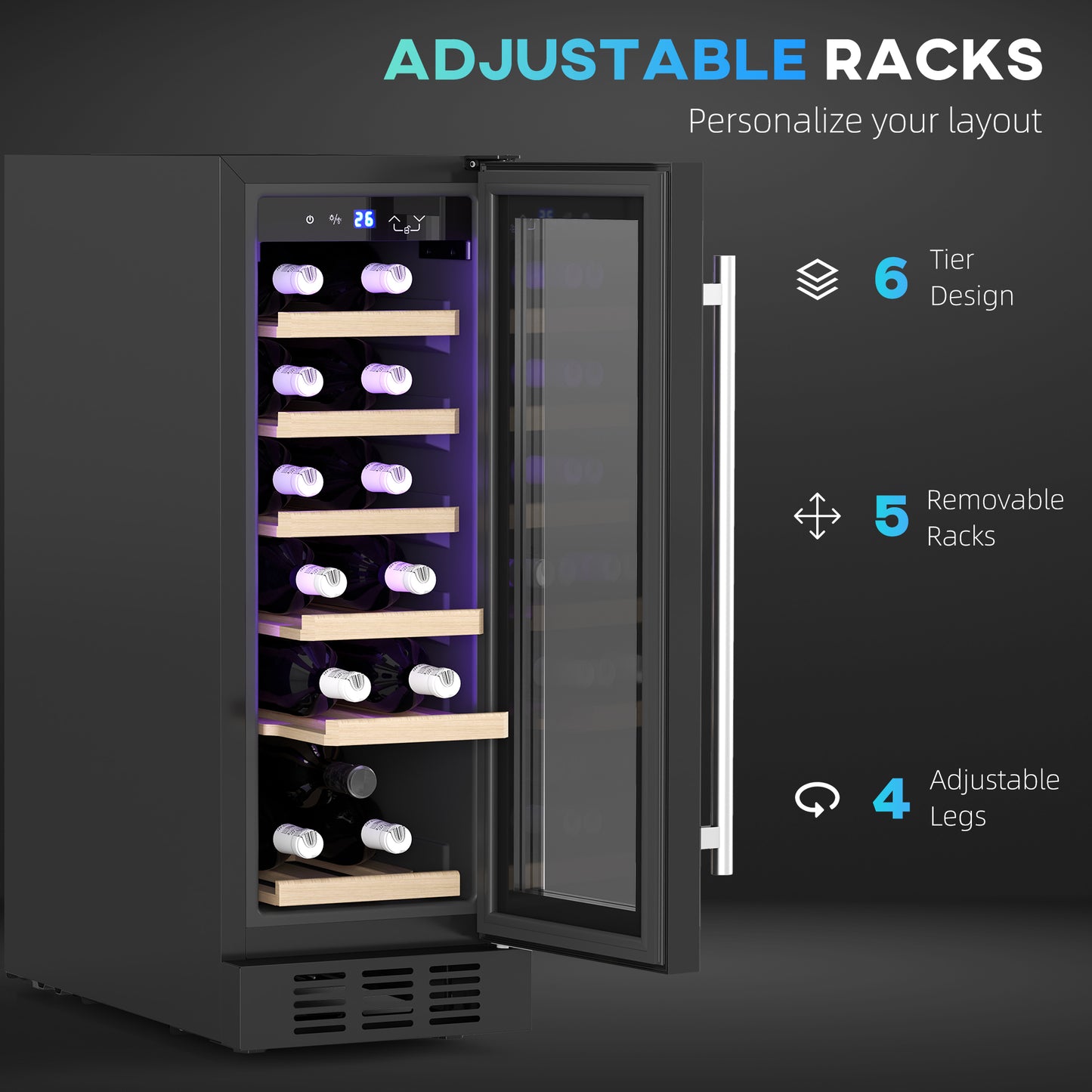 19 Bottle 5-18℃ Wooden Rack Wine Fridge - Black