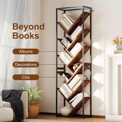 10 Shelf Industrial-Style Bookshelf - Black/Brown