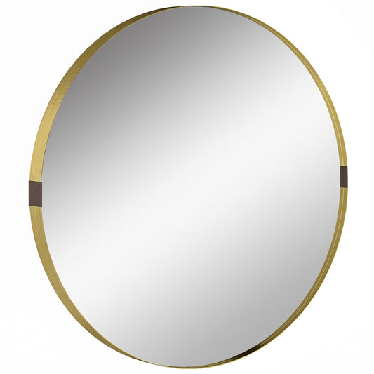 Round Wall Mirror | Shatterproof Tempered Glass | Anodised Aluminium Alloy Frame | 4cm Deep 3D Effect | 61cm Diameter | No Assembly | Gold Tone