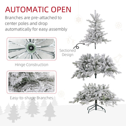 5ft Prelit Snow Flocked Artificial Christmas Tree with Warm White LED Light and 931 Tips, Metal Base, Snowy Realistic Xmas Tree