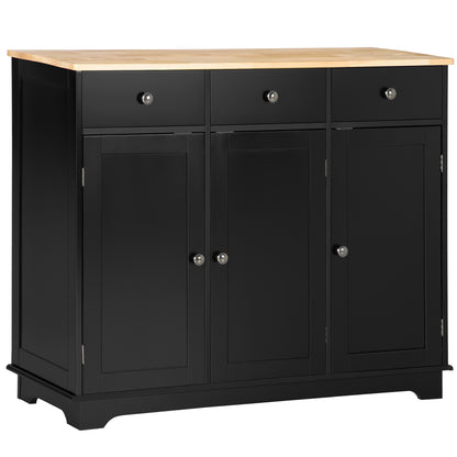 Sideboard with Rubberwood Top and Adjustable Shelves for Dining Room, Kitchen - Black