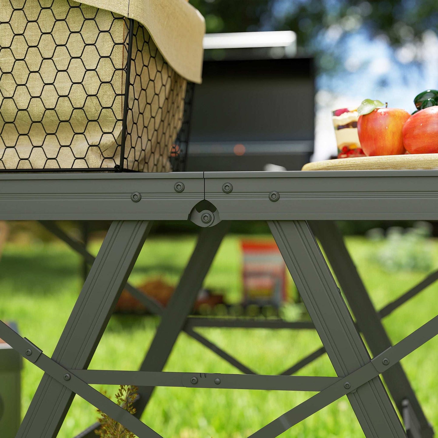 3 ft Folding Camping Table w/ Adjustable Heights, Outdoor Folding Picnic BBQ Table with Metal Mesh Desktop & Aluminium Legs, Lightweight
