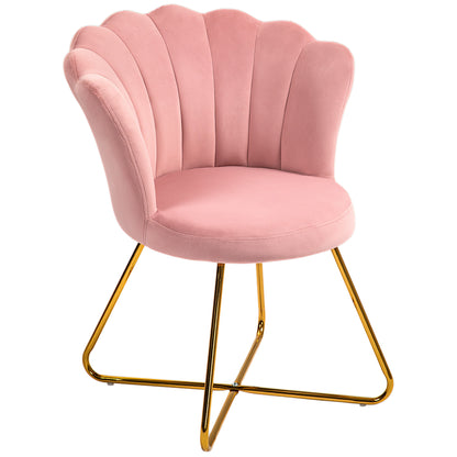 Velvet-Feel Lotus Petal Accent Vanity Bedroom Chair - Grey / Pink