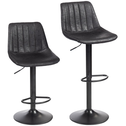 Set of 2 Leather Tub Bar Stools - Black