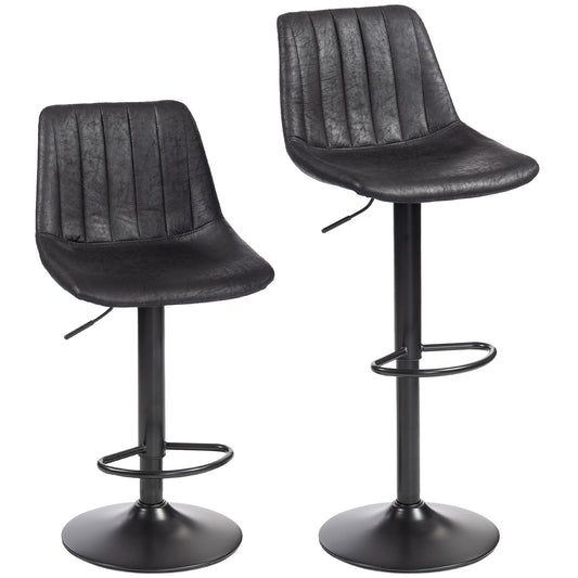 Set of 2 Leather Tub Bar Stools - Black