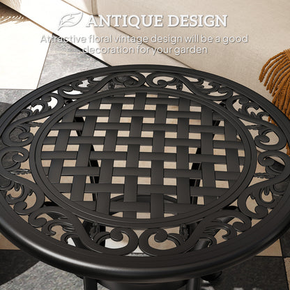 60cm Round Cast Aluminium Garden Side Table | Decorative Cut-Out Top | Curved Legs | 60kg | Black