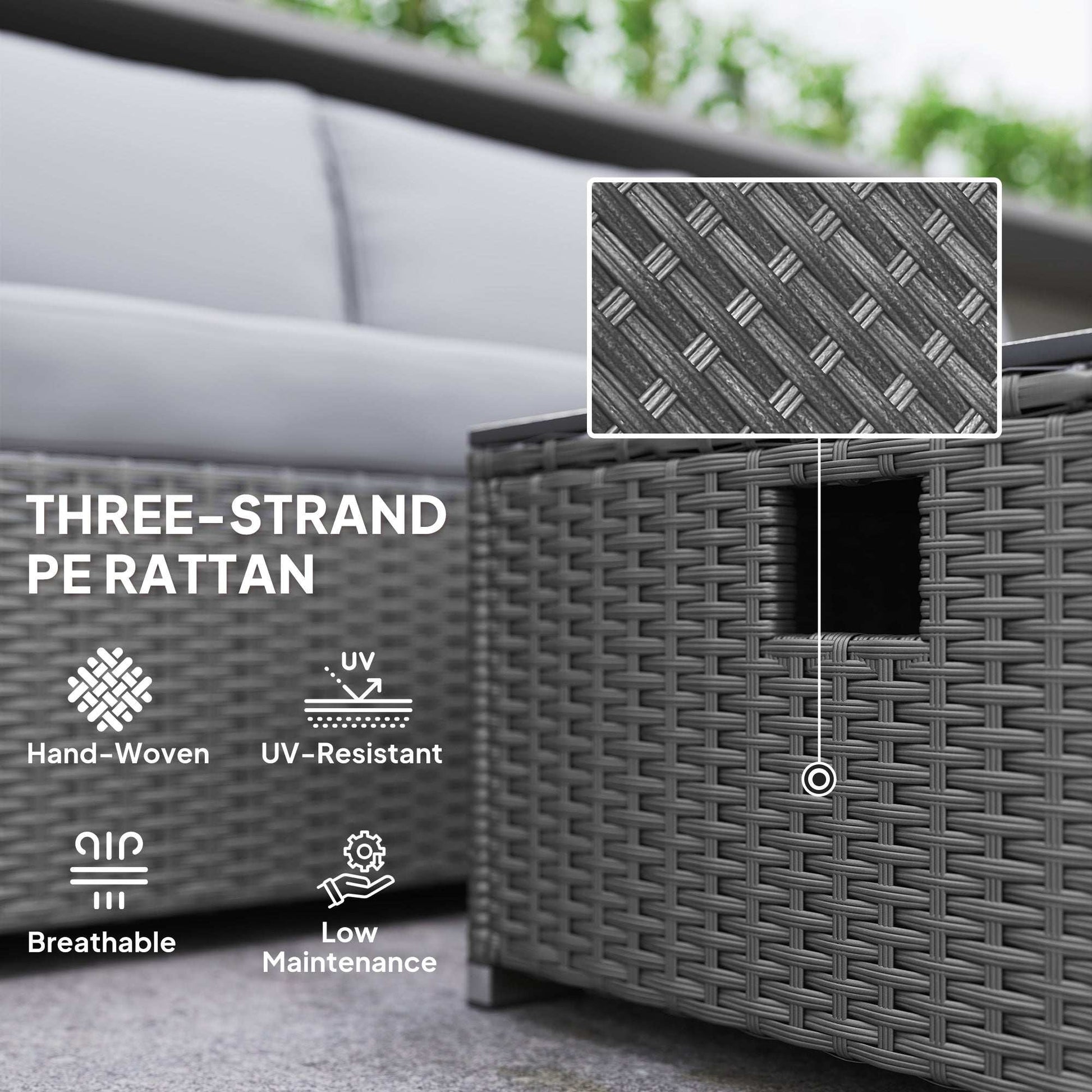 Outsunny Five Piece Rattan Garden Furniture Set with Gas Fire Pit Table and Footstool - Grey