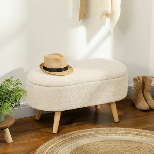 Teddy Fleece Storage Ottoman - Cream White