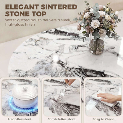 Sintered Stone Coffee Table | 80x80x40cm | Heat-Resistant | Impermeable | Welded Metal Frame | Adjustable Feet | White & Black