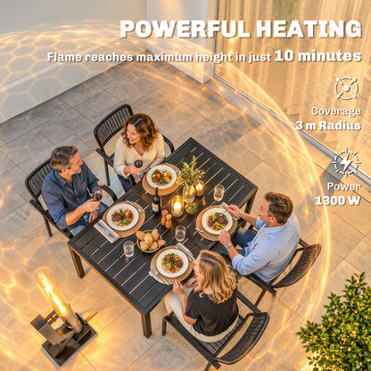 Outsunny 13kW Outdoor Wood Pellet Patio Heater | Real-Flame Glass Tube, 5L / 2.4kg Hopper & Adjustable Vent | Ash Tray | Black, 141cm