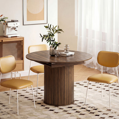 Extendable Dining Table | 110–150cm Round to Oval | Dark Walnut-Effect Finish & Fluted Pedestal Base | Hidden Extension Leaf Storage | Seats up to 6–8