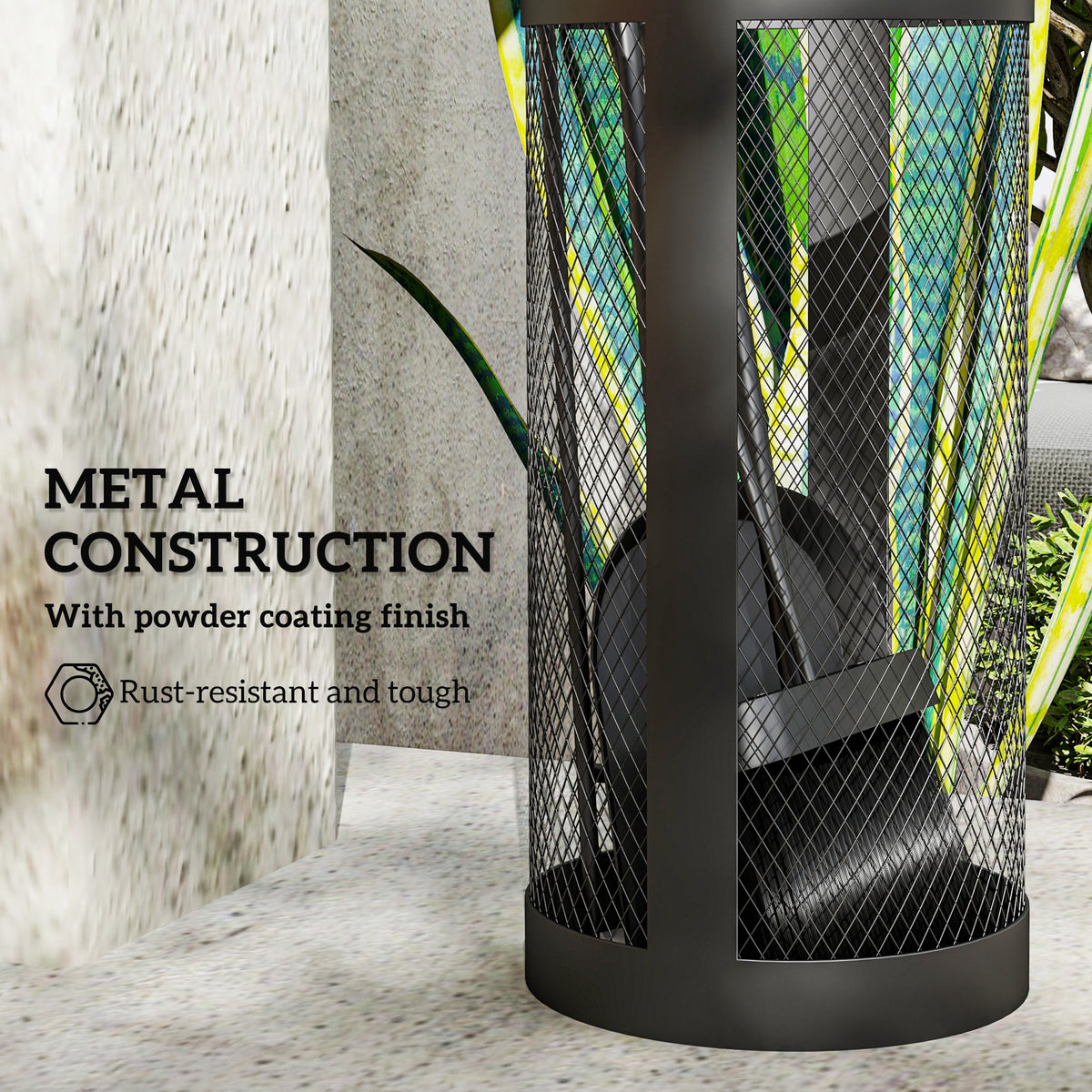 5-Piece Fireplace Tools Set | Mesh Basket | Broom | Shovel | Tongs | Poker | Indoor & Outdoor | Black