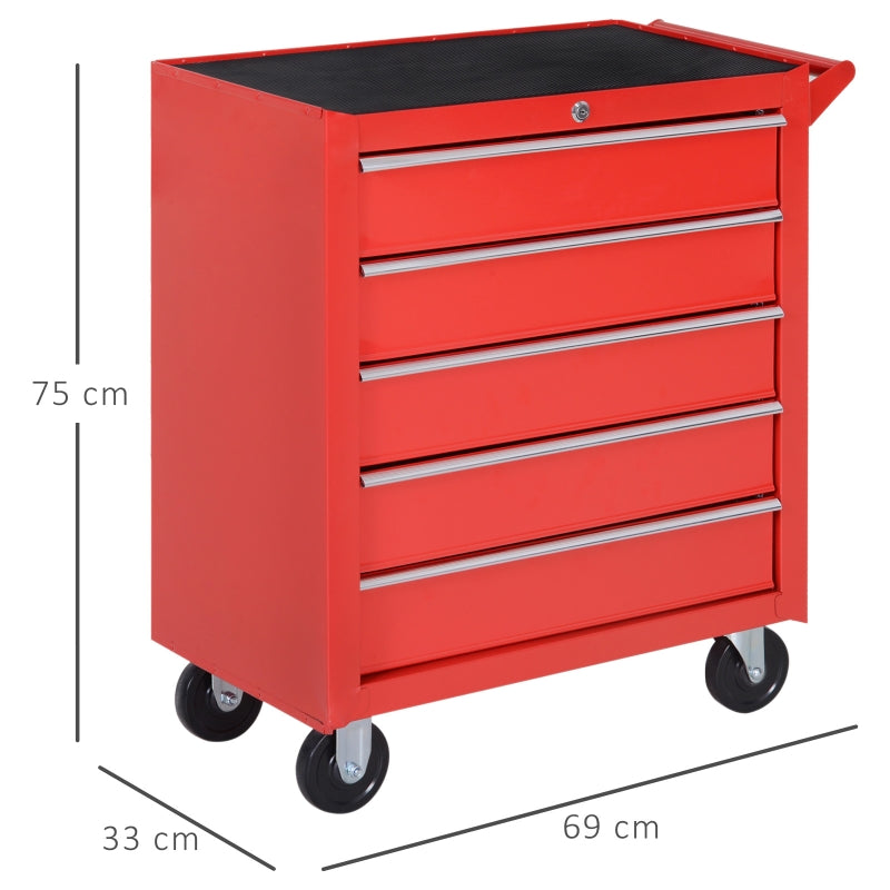 Durhand Roller Tool Organiser Holder Storage Cabinet, 5 Drawers Red
