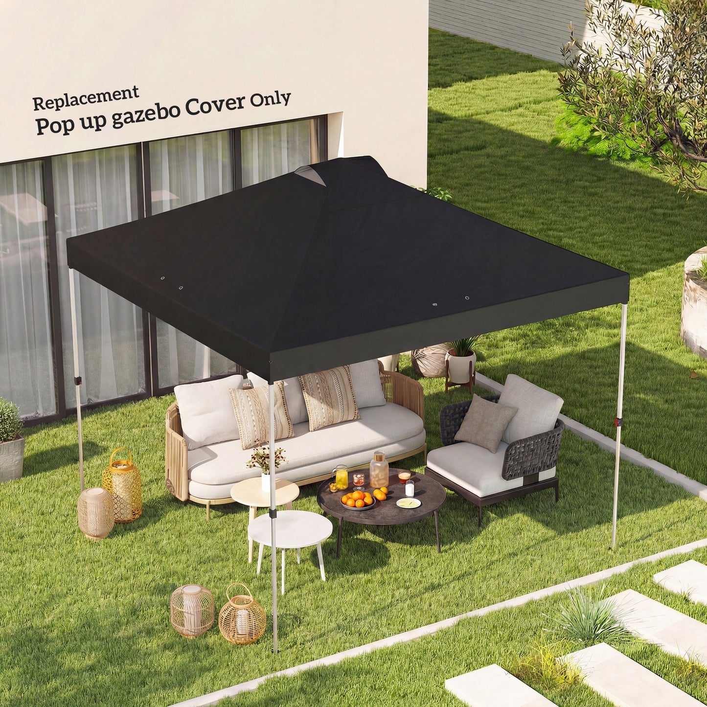 3x3m Gazebo Roof Replacement Canopy | UV50+ Waterproof | 210D Silver-Coated Oxford Fabric | Double Vented | 8 Drainage Holes | Hook & Loop | Fits 3x3m Straight-Leg Frames | Black
