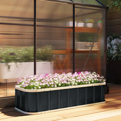 Galvanised Steel Raised Garden Bed | Folded Safety Edges | Snap-On Tool-Free Assembly | Powder-Coated Rust-Resistant | Open Bottom | 136x52x31cm | Herbs Flowers & Veg | Dark Grey