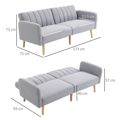 Two-Seater Sofa Bed, with Split Back - Light Grey