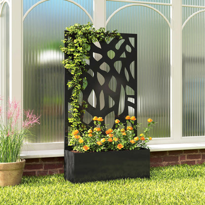 Metal Raised Garden Bed with Trellis & Privacy Screen | Powder-Coated Steel | 20L Soil | 30kg Capacity | 61x89cm Trellis | 61x23x113cm | Balcony & Patio | Climbing Plants | Black