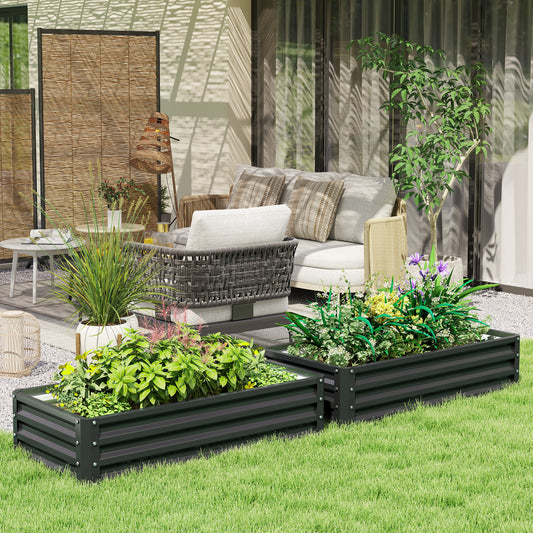Set of 2 Raised Beds for Garden, Galvanised Outdoor Planters for Herbs Vegetables, Use for Patio Balcony, Grey