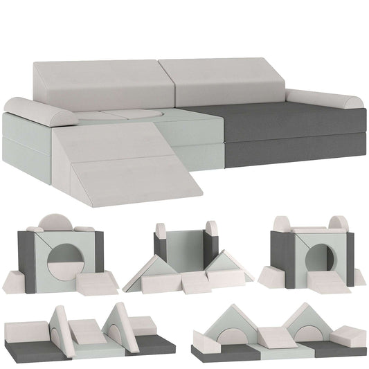 AIYAPLAY Kids Play Sofa, 12 Pieces Foam Modular Soft Play Set for Playroom, Children Convertible Sofa for Boys and Girls, Grey