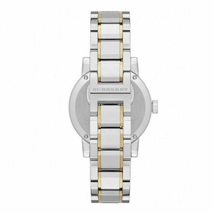 Burberry The City Engraved Check Ladies Wrist Watch Silver Dial Dual Tone Strap BU9115