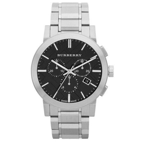 Burberry The City Black Dial Stainless Steel Men's Wrist Watch - Chronograph, Sapphire Crystal, Swiss Quartz BU9351