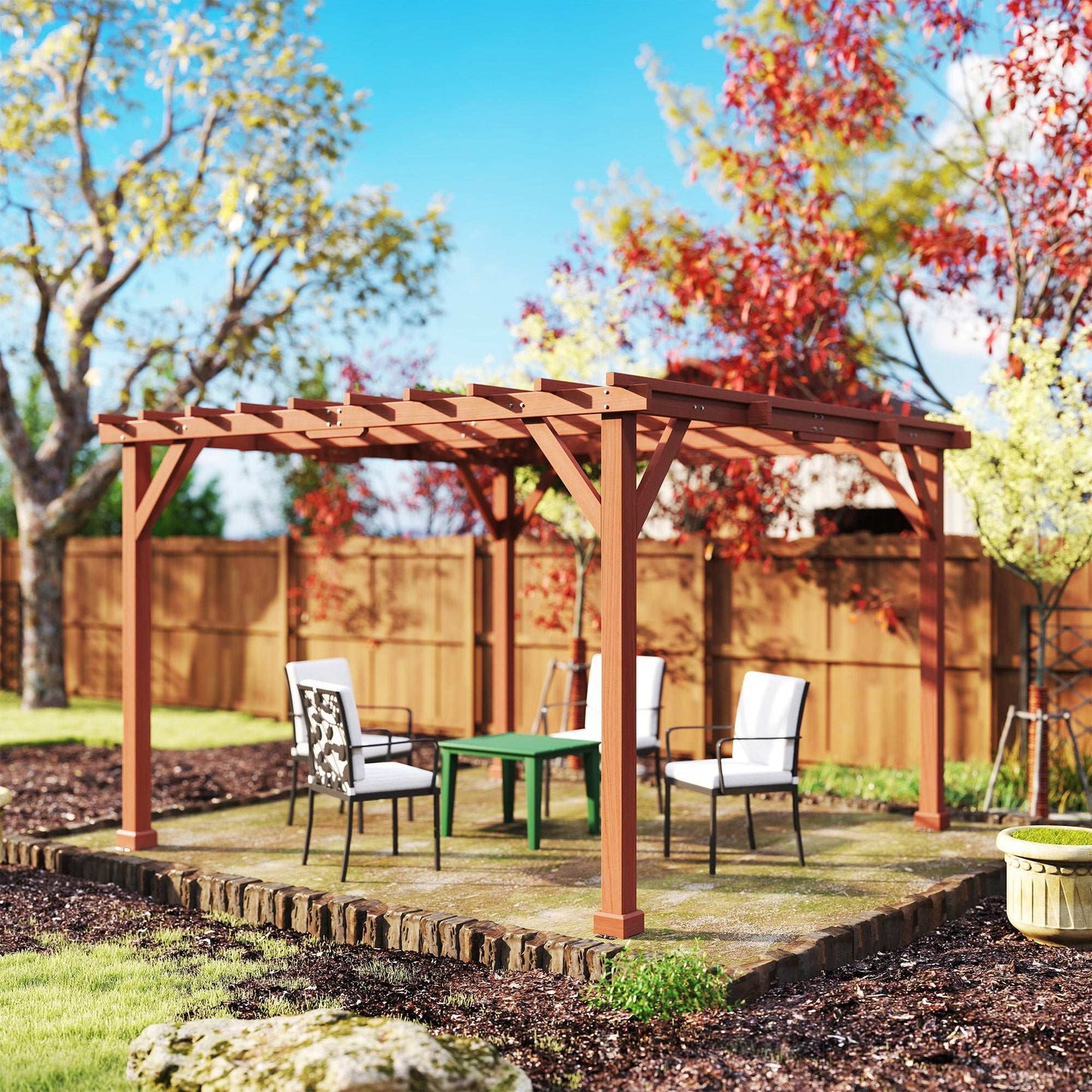 Outsunny 3.3 x 3.3(m) Wooden Pergola Kit, Graden Pergola Gazebo Grape Trellis with Stable Structure for Climbing Vines, Flowers