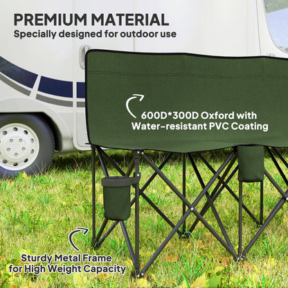 6-Seater Folding Camping Chair with Cup Holders & Carry Bag – 114kg Per Seat, Folds to 41x14x80cm, Oxford Fabric, Metal Frame – Green