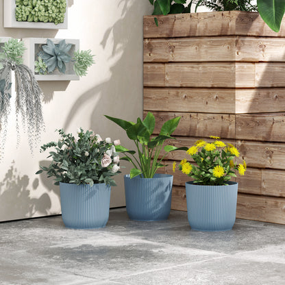 Outsunny Set of Three Ф22cm Planters Plant Pots - Blue / White