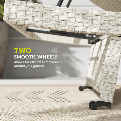 Outdoor PE Rattan Sun Lounger, Folding Wicker Garden Lounger Recliner with 4-Level Adjustable Backrest, Rolling Sunbed Lounge Chair with Wheels