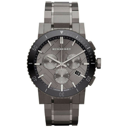 Burberry Chronograph Gunmetal Dial Grey Ion-plated Stainless Steel Men's Wrist Watch BU9381