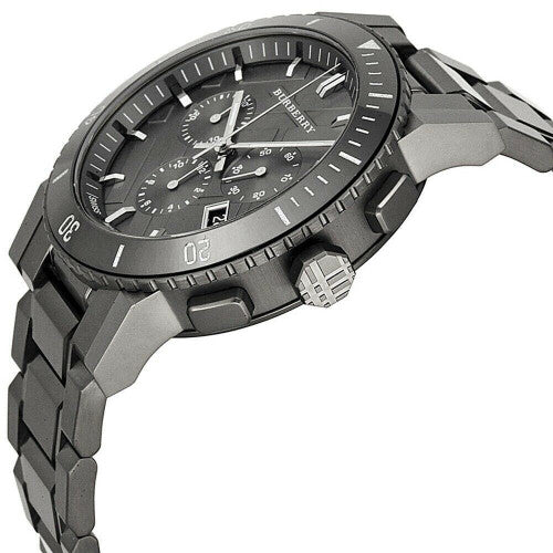 Burberry Chronograph Gunmetal Dial Grey Ion-plated Stainless Steel Men's Wrist Watch BU9381