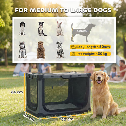 Large Soft Dog Crate | Pop-Up 8-Rod Frame | 3-Sided Mesh | Full-Zip Closure | Removable Washable Pad | Folds to 64 x 27 x 25cm | Dogs up to 30kg | Army Green