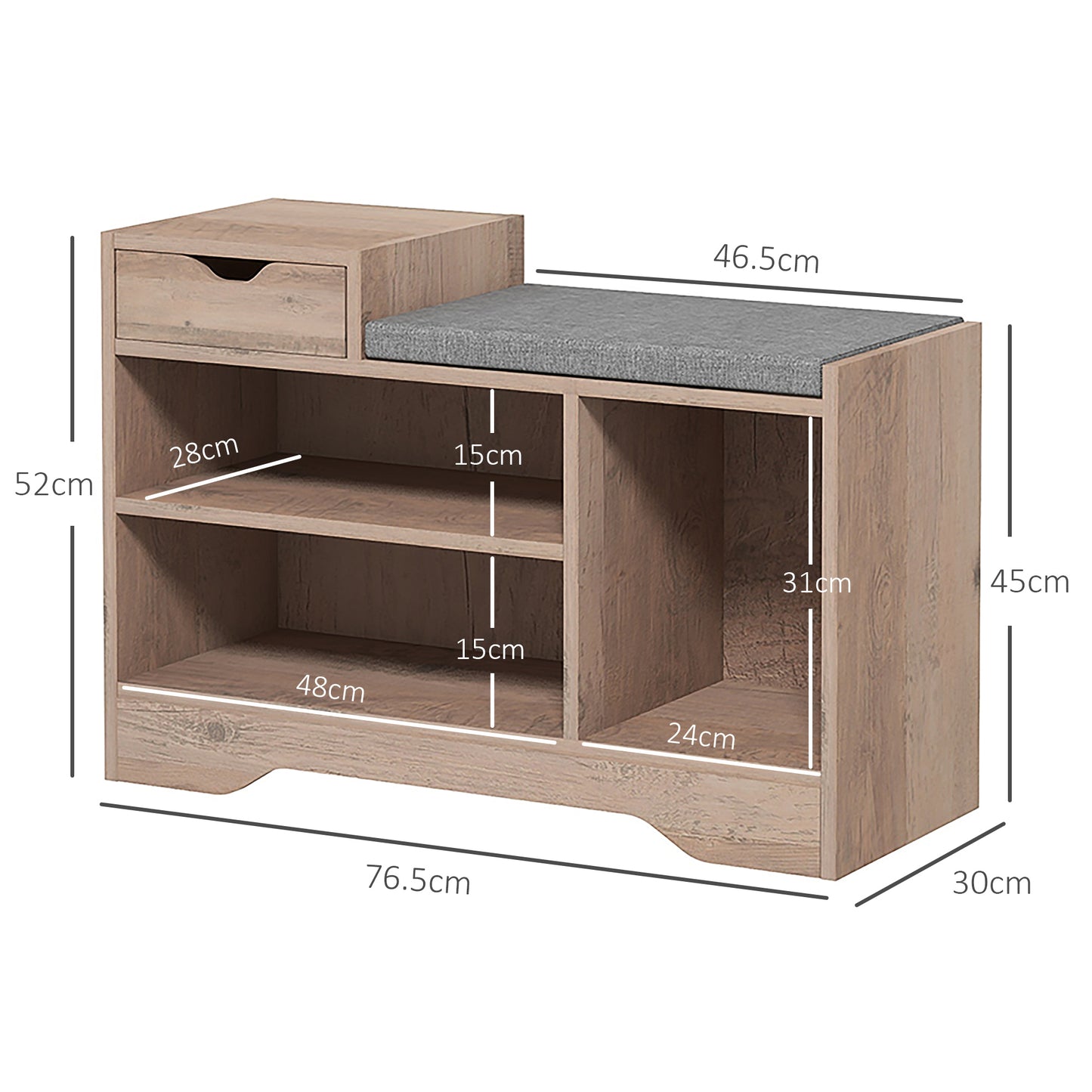 Multi-Compartment Shoe Storage Bench, with Seat - Grey