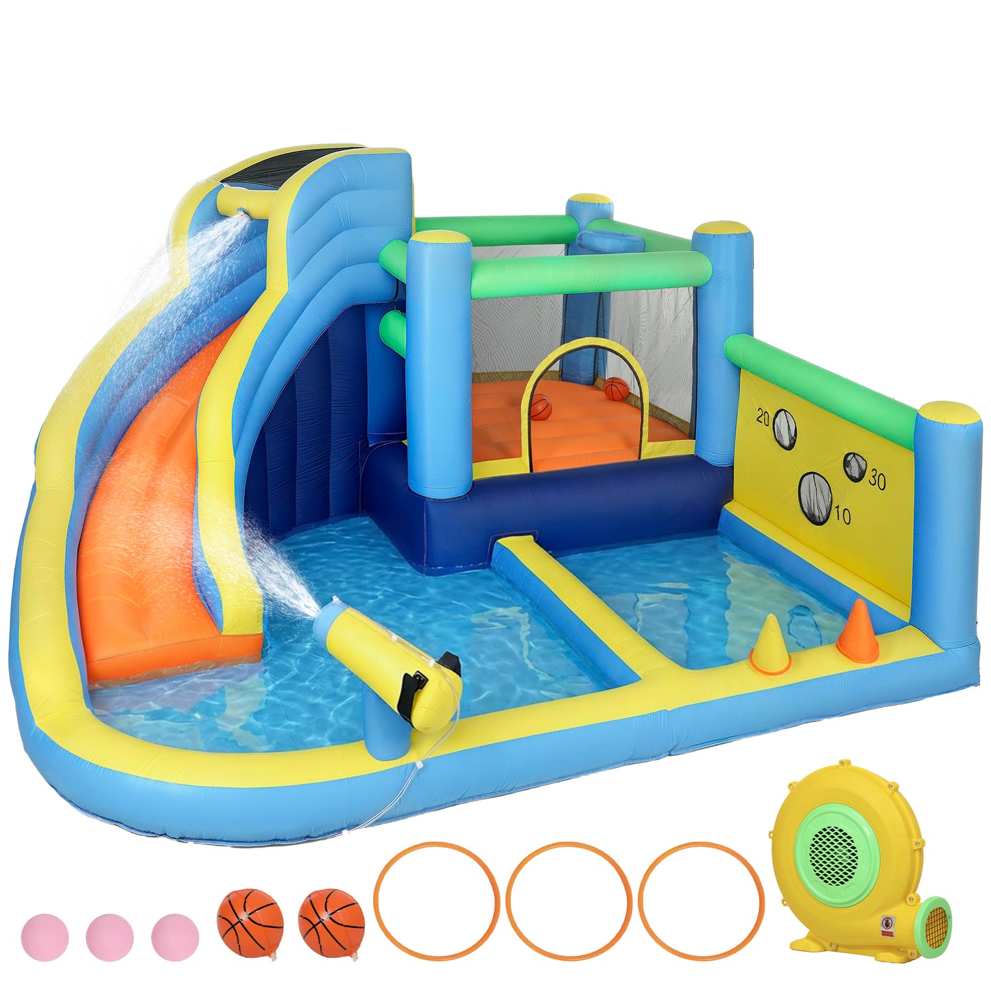 AIYAPLAY 8 in 1 Bouncy Castle for Kids, Inflatable Bounce House with Slide, Pool (Ball Pit), Water Cannon for Indoor Outdoor