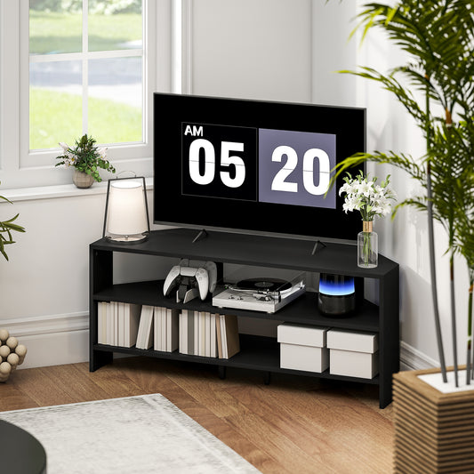 Corner TV Stand with 2 Open Shelves for 47 Inch TV - Black / Rustic Brown / White