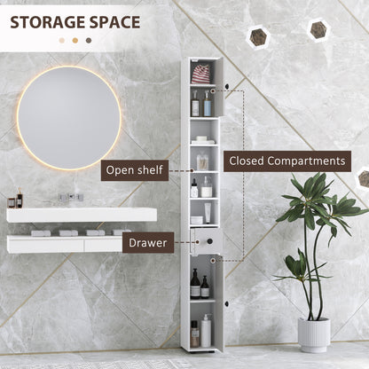 Kleankin 180cm Slim Bathroom Cabinet, with Drawer, Shelves and Cupboards - Light Grey
