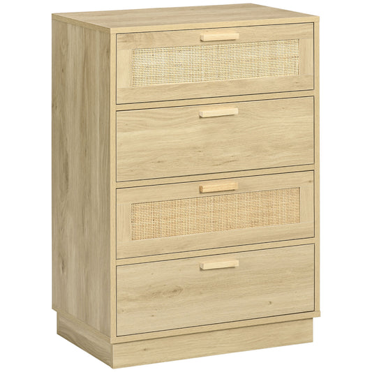 Chest of Four Rattan Weave Panel Drawers - Wood-Effect