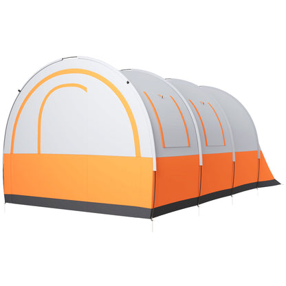 Outsunny 3000mm Waterproof Camping Tent, 5-6 Man Family Tent with Living and Bedroom, Carry Bag Included, Cream and Orange